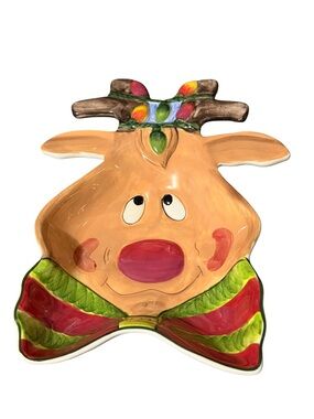 Clay Art Festive Reindeer Christmas Dish/Plate Hand-Painted